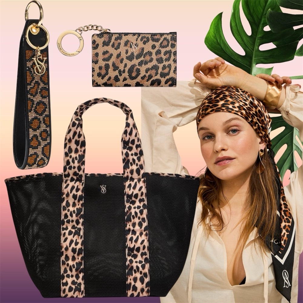 NEW Victoria's Secret Leopard Mesh Tote Bag bundle